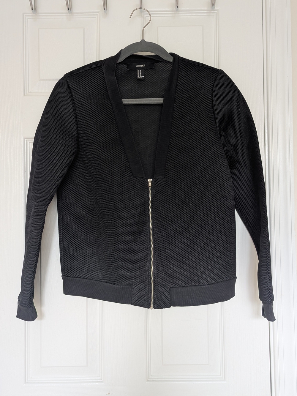Forever 21 Black Textured Zip-Front Jacket